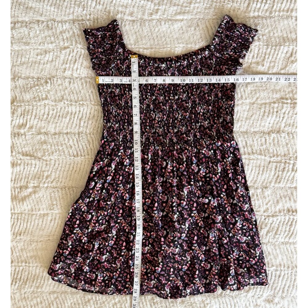Express Black Floral Smocked Top Mini Dress, Size Large - Picture 5 of 8